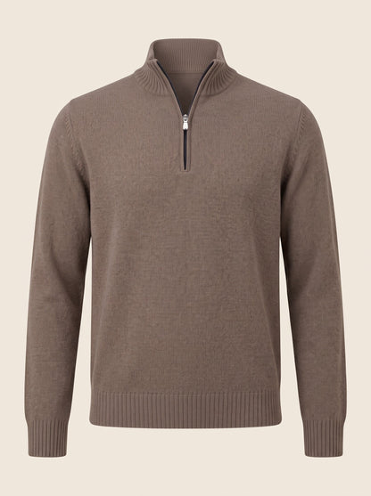 Men's Quarter Zip Jumper – Brown – packshot