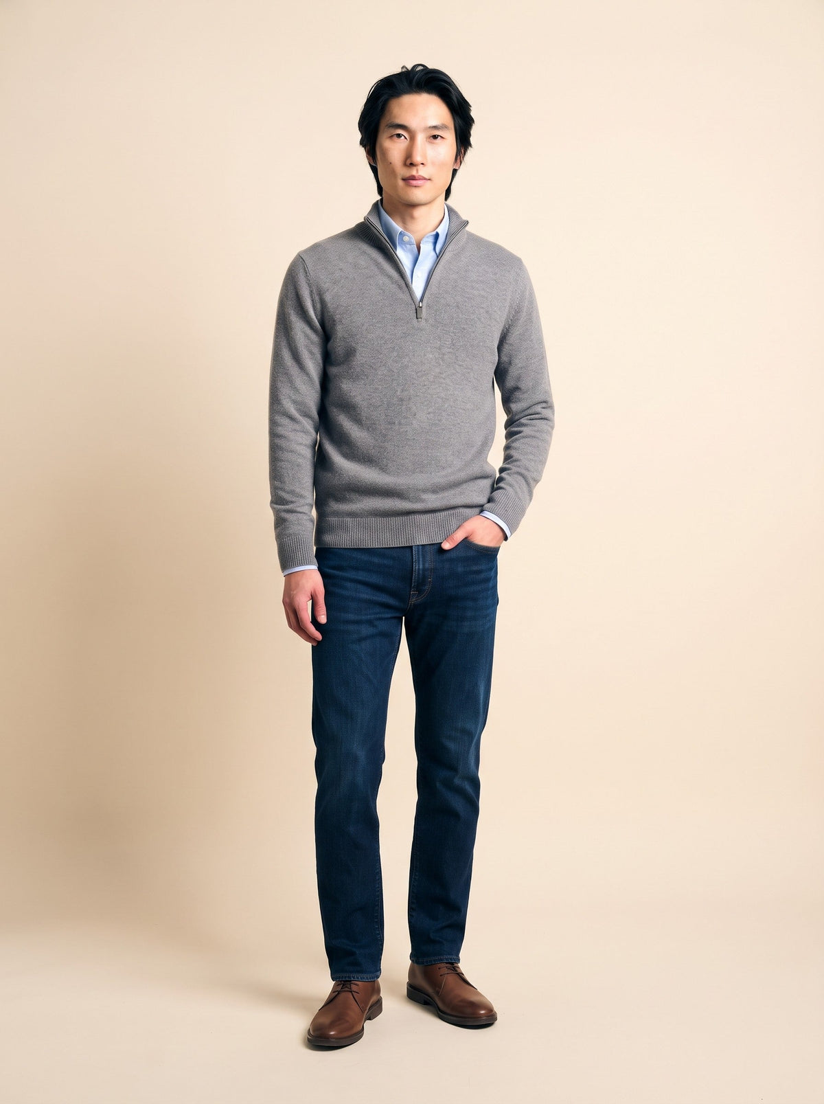 Men's Quarter Zip Jumper – Grey – on model
