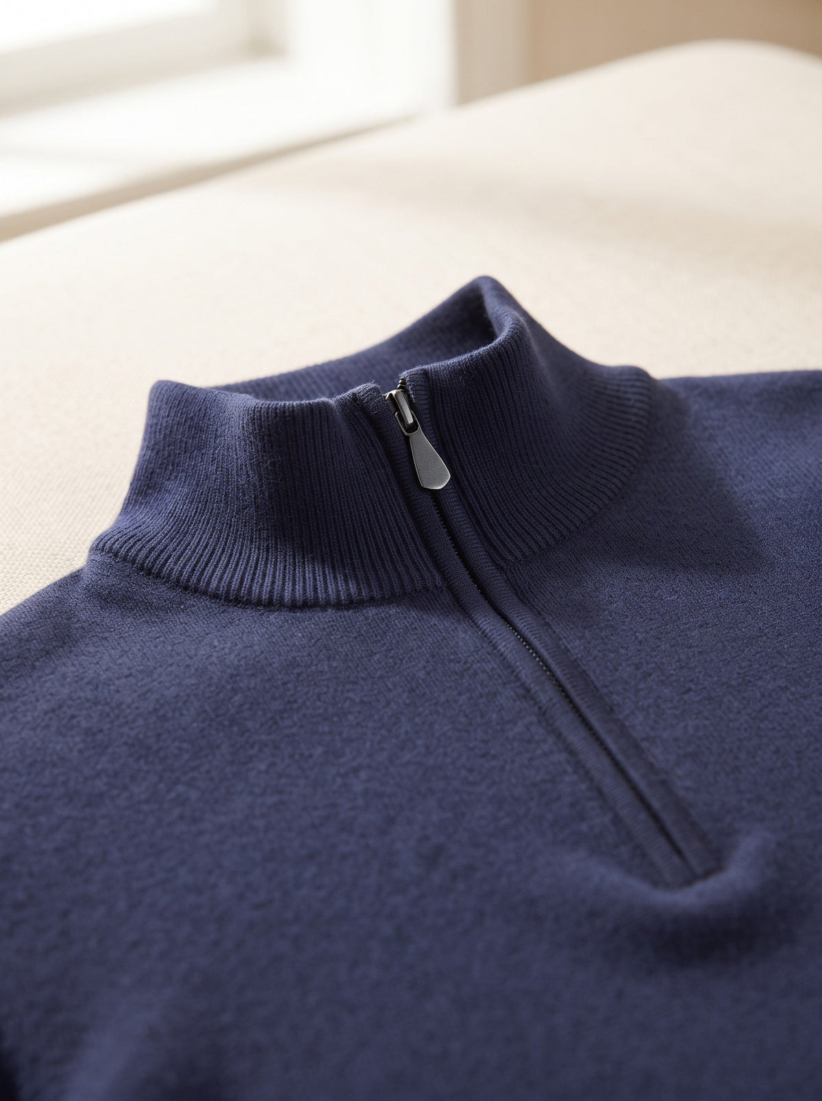Men's Quarter Zip Jumper – Navy Blue – zip collar detail