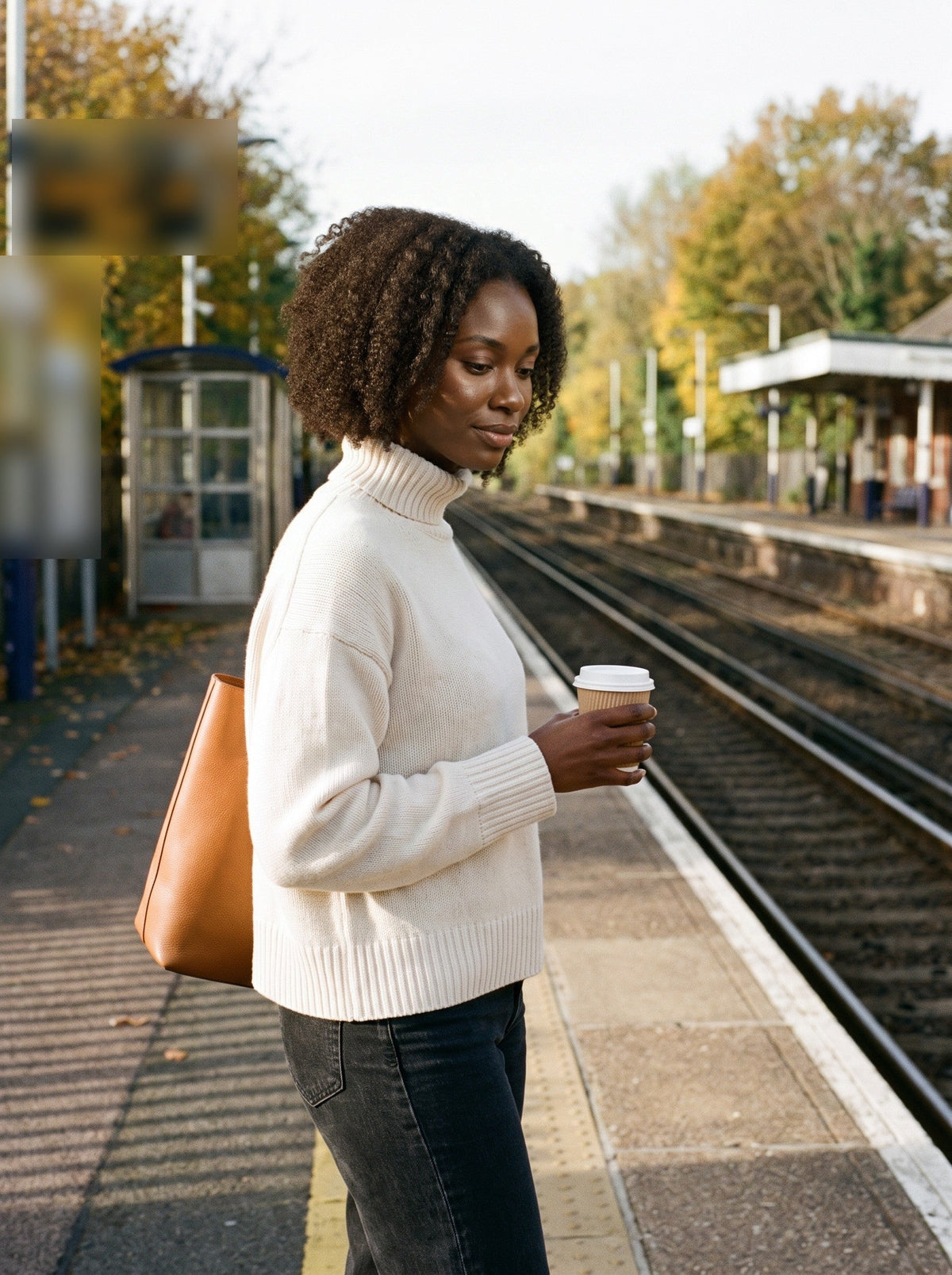 Women's Roll Neck Jumper – Beige – autumn train platform
