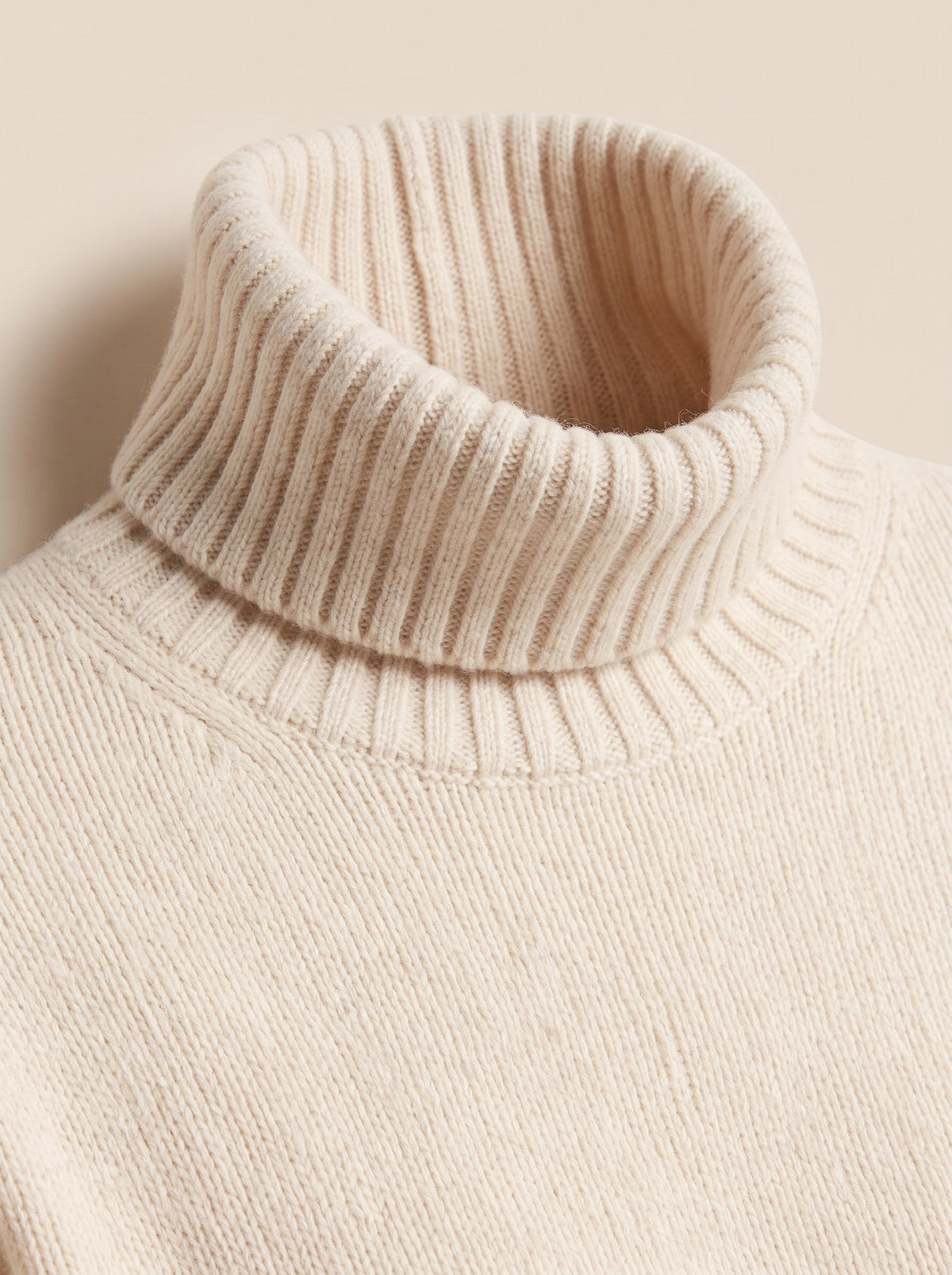Women's Roll Neck Jumper – Beige – ribbed roll neck detail