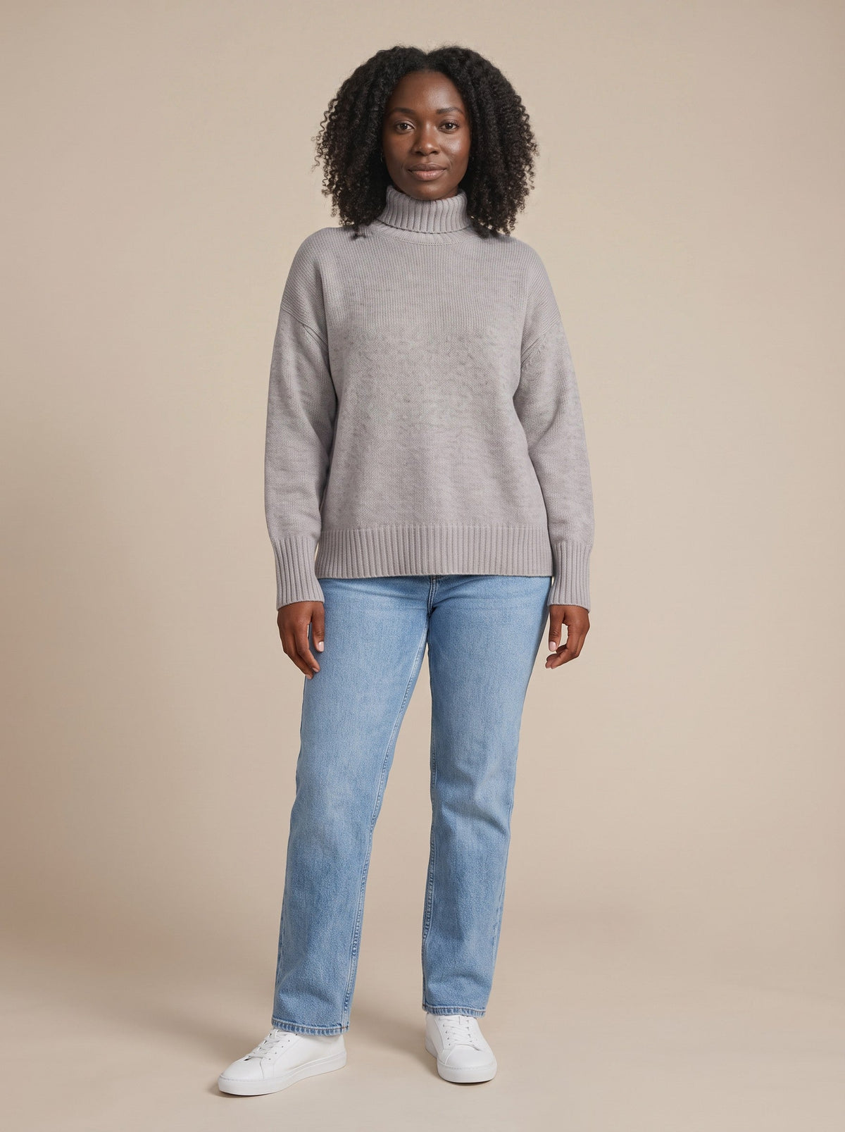 Women's Roll Neck Jumper – Grey – on model