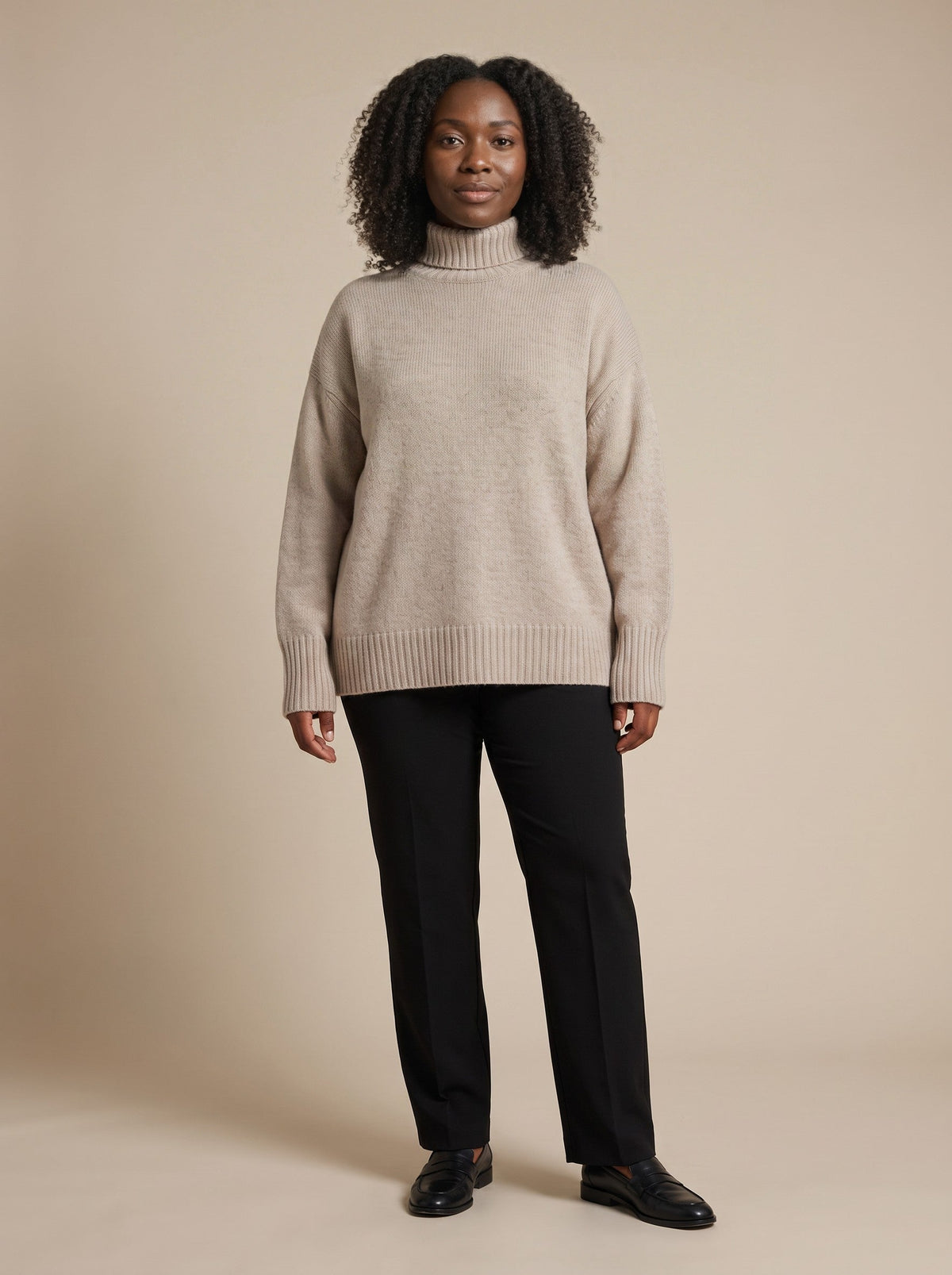 Women's Roll Neck Jumper – Khaki – on model