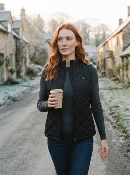 Women's Heated Quilted Gilet – Black – lifestyle
