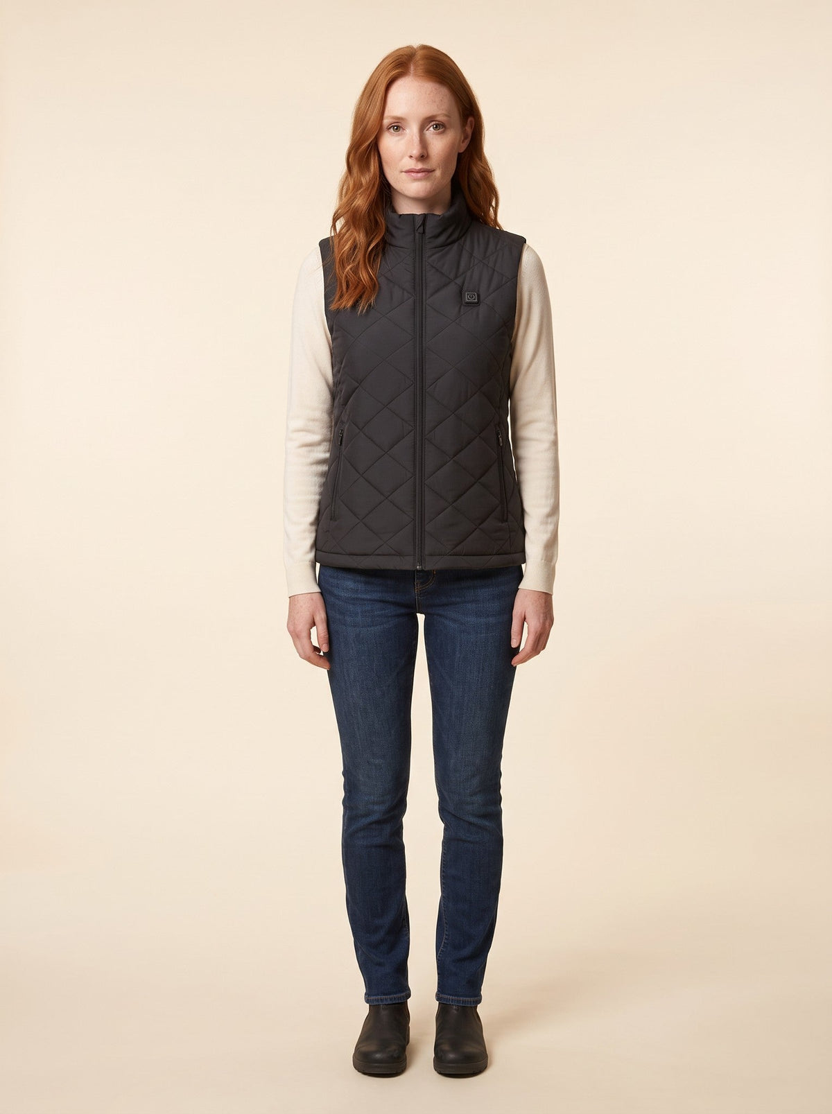 Women's Heated Quilted Gilet – Black – on model