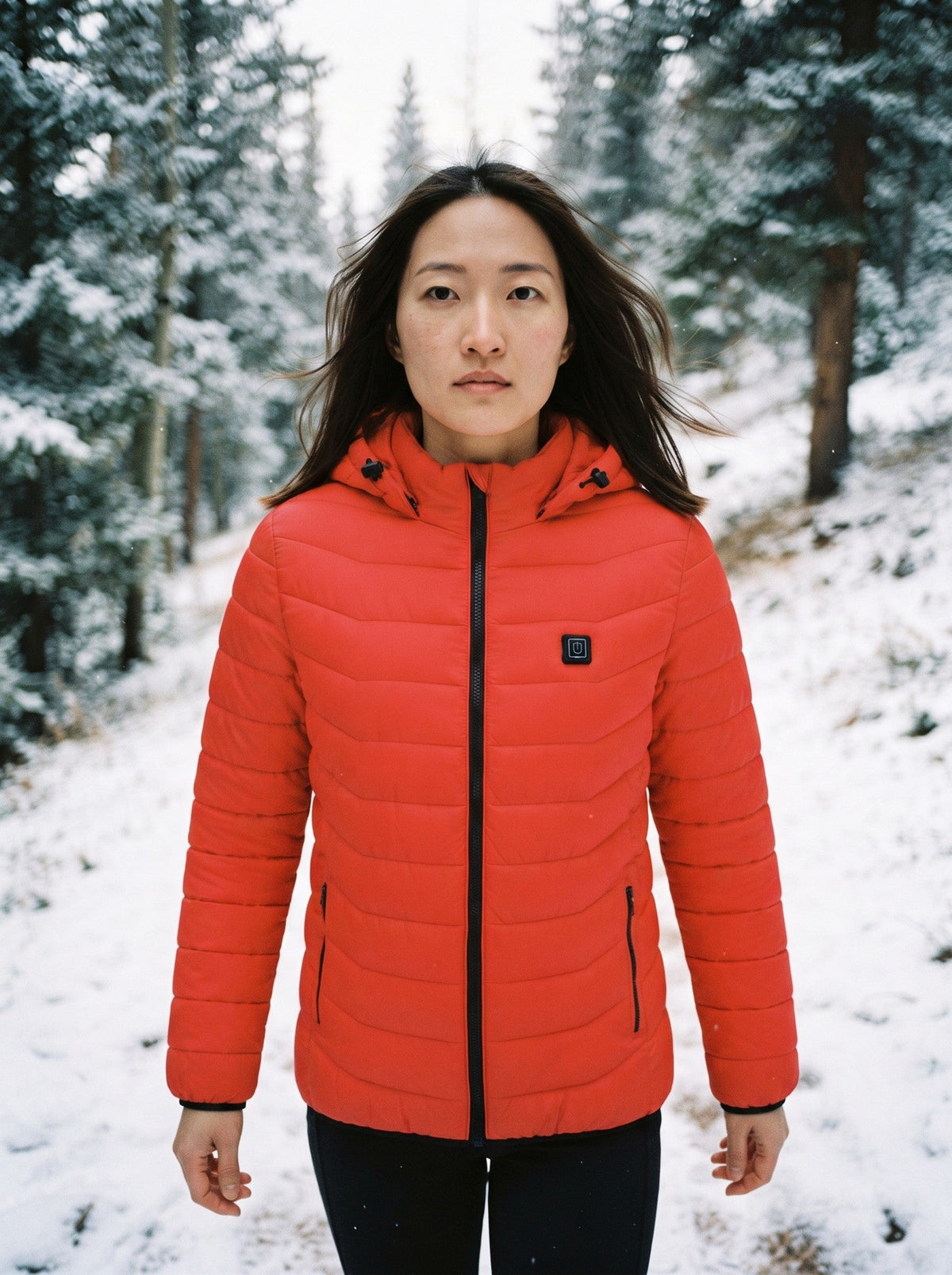 Heated Hooded Puffer Jacket – Red – lifestyle