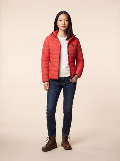 Heated Hooded Puffer Jacket – Red – on model