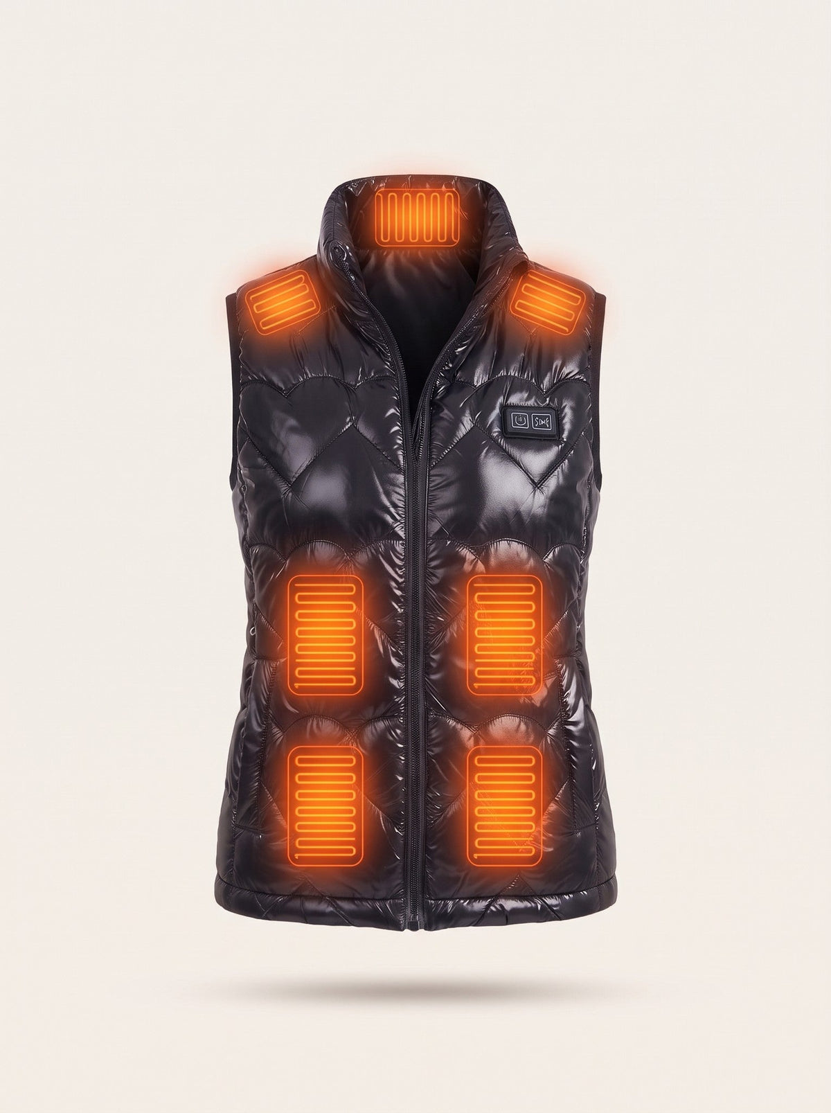 Women's Heated Glossy Puffer Gilet – heating on