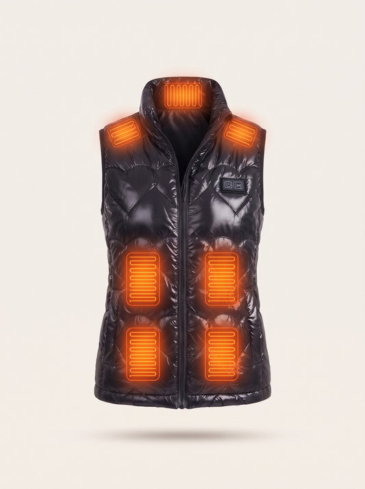 Women's Heated Glossy Puffer Gilet – heating on