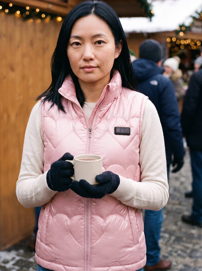 Women's Heated Glossy Puffer Gilet – Pink – lifestyle