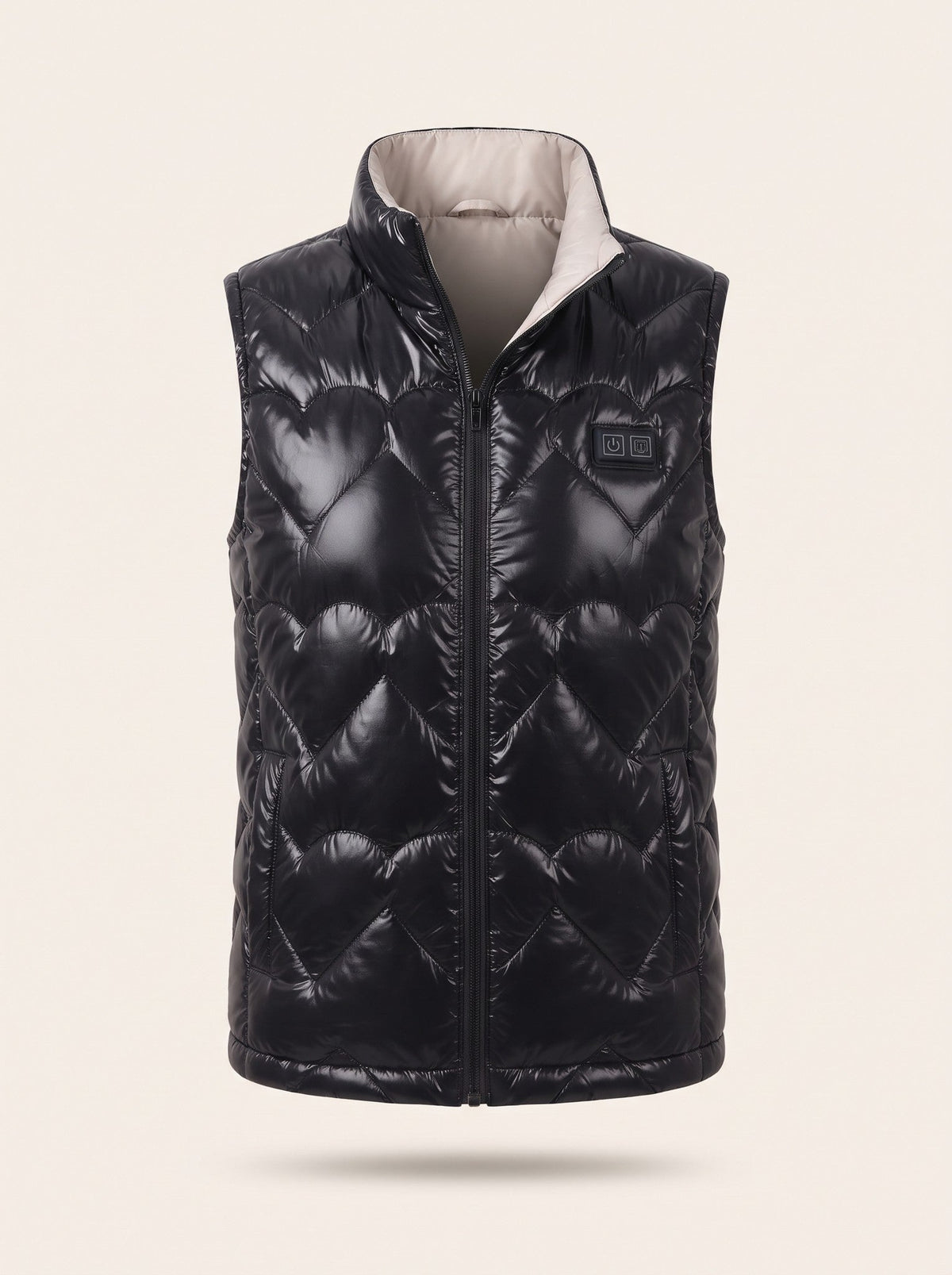 Women's Heated Glossy Puffer Gilet – Black – packshot