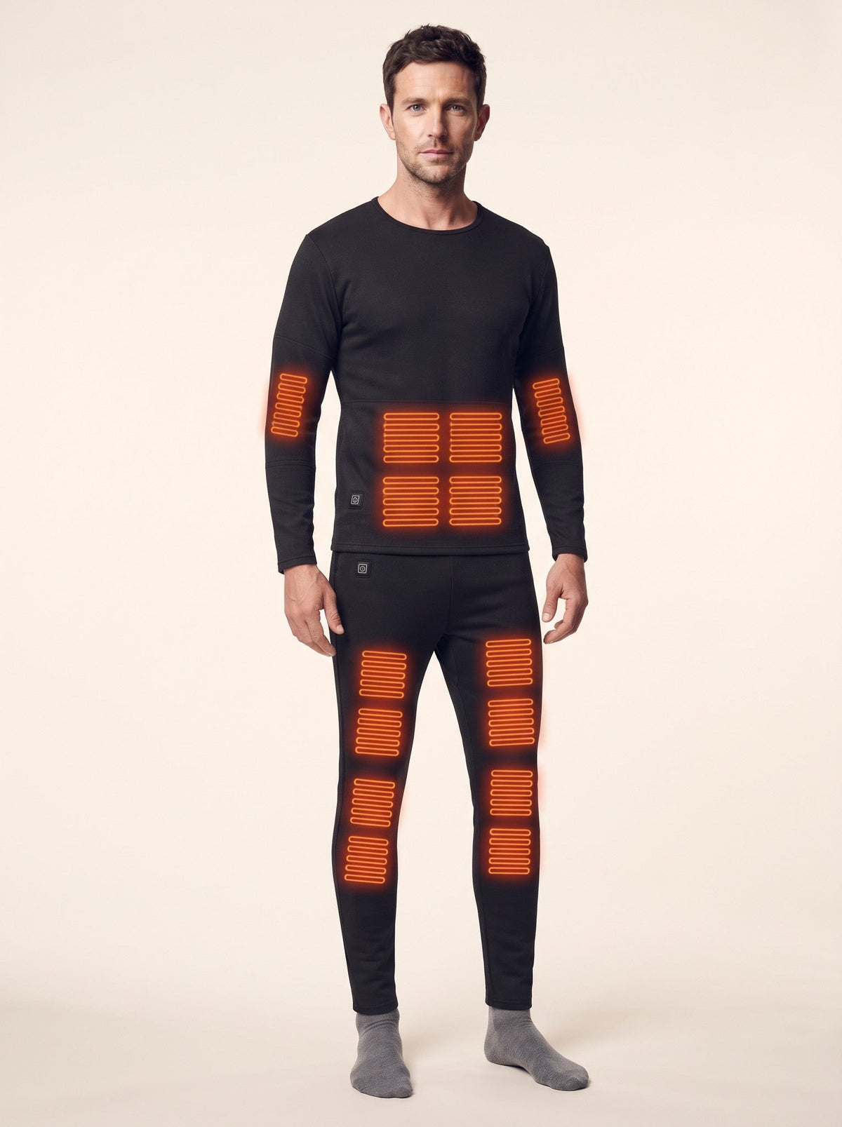 Heated Thermal Underwear Set – on model, heating on