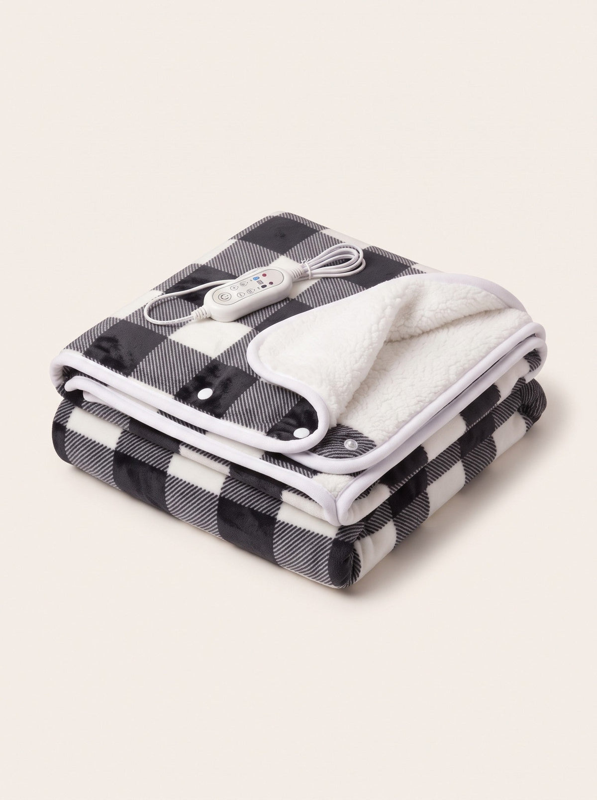 USB Heated Wearable Tartan Throw – Black & White Check – packshot