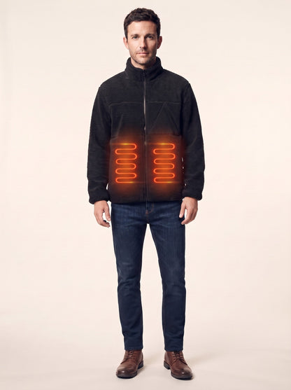 Men's Heated Sherpa Fleece Jacket – on model, heating on