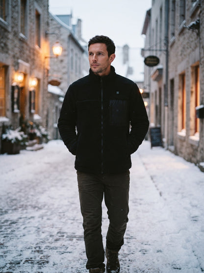 Men's Heated Sherpa Fleece Jacket – Black – lifestyle
