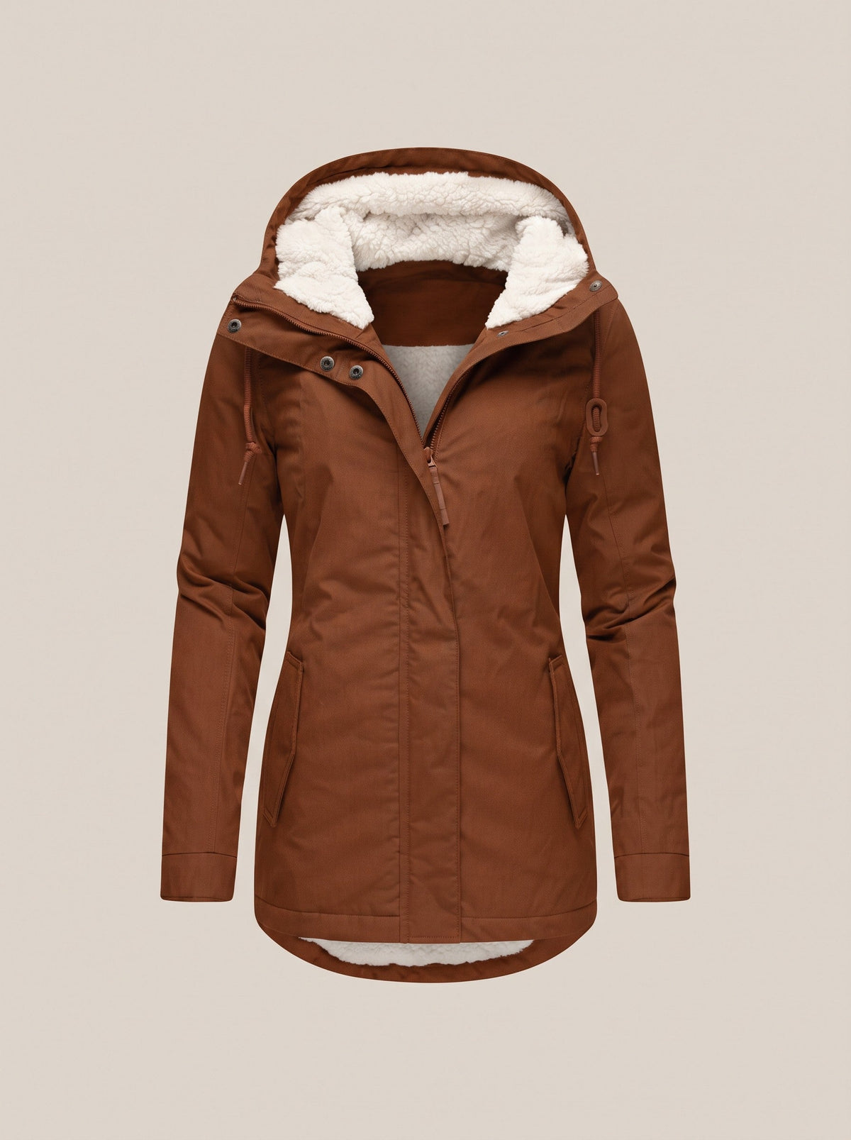 Women's Sherpa Lined Hooded Coat – Brown – packshot