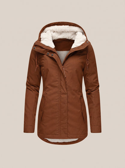 Women's Sherpa Lined Hooded Coat – Brown – packshot
