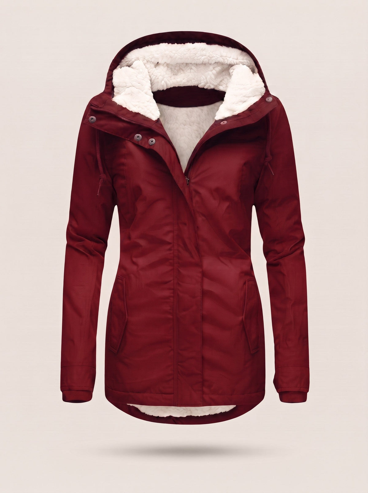Women's Sherpa Lined Hooded Coat – Red – packshot