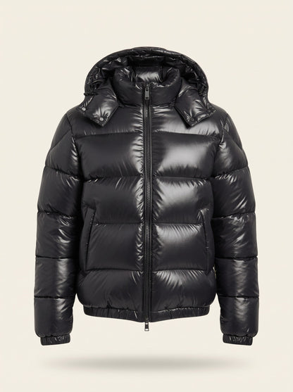 Men's Sherpa Lined Puffer Jacket – Black – front packshot