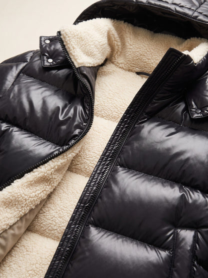 Men's Sherpa Lined Puffer Jacket – Black – sherpa lining and glossy quilting detail