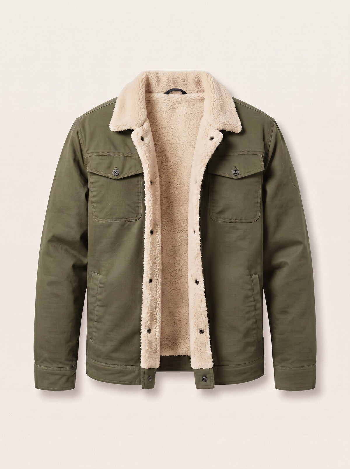Men's Sherpa Lined Trucker Jacket – Army Green – packshot