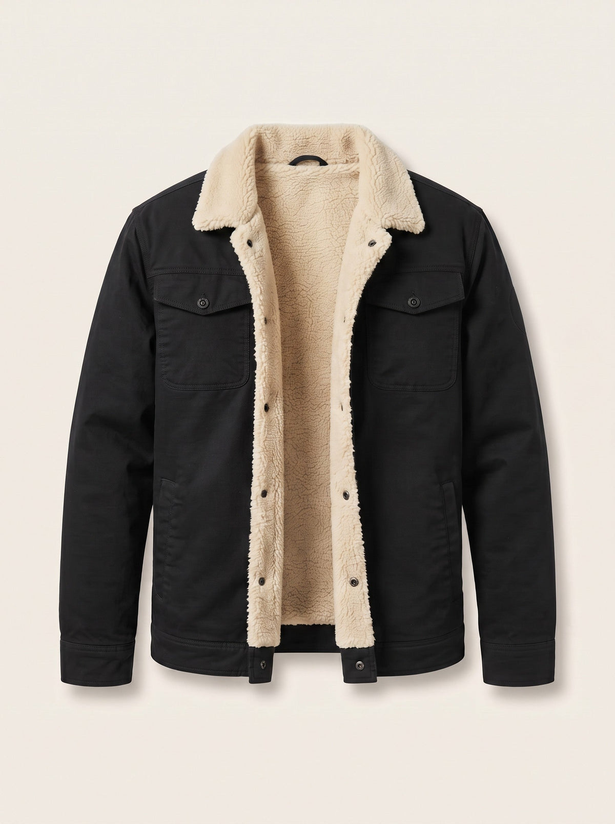 Men's Sherpa Lined Trucker Jacket – Black – packshot