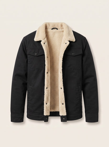 Men's Sherpa Lined Trucker Jacket – Black – packshot