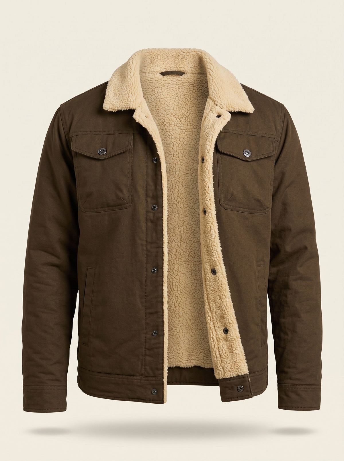 Men's Sherpa Lined Trucker Jacket – Coffee – packshot