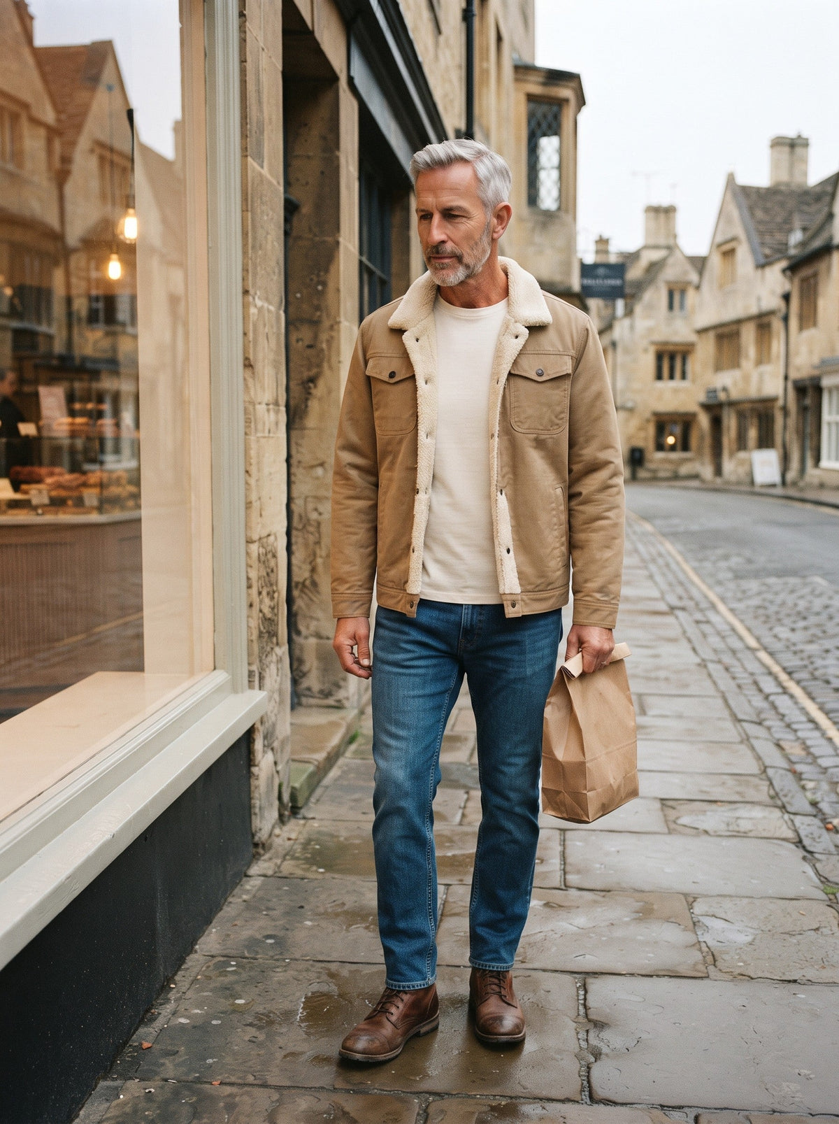 Men's Sherpa Lined Trucker Jacket – Khaki – lifestyle market town