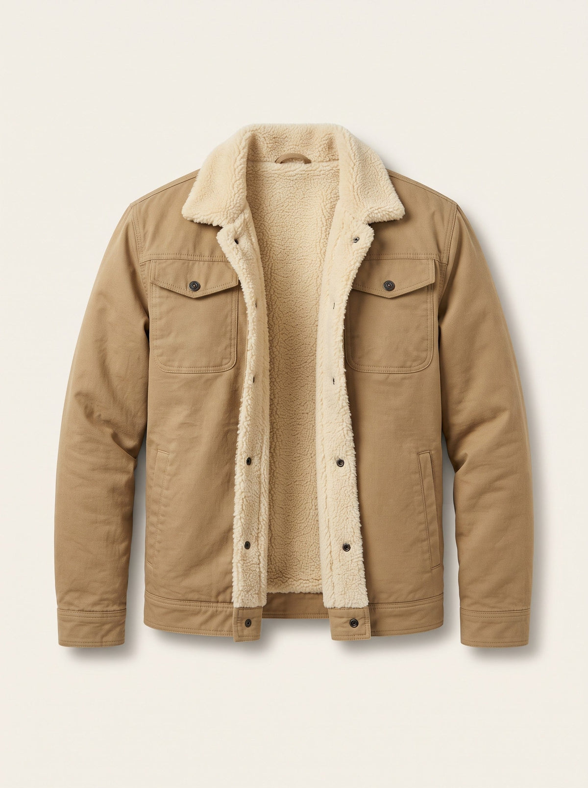 Men's Sherpa Lined Trucker Jacket – Khaki – packshot