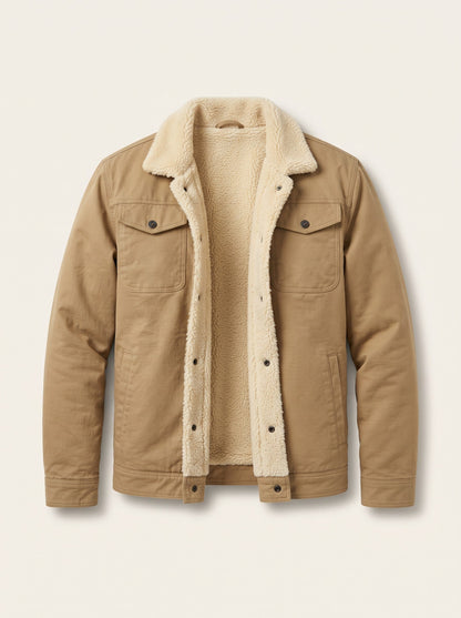 Men's Sherpa Lined Trucker Jacket – Khaki – packshot