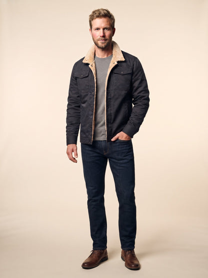 Men's Sherpa Lined Utility Jacket – Black – on model