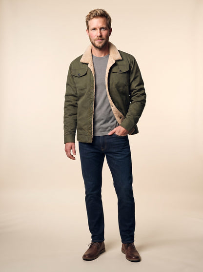 Men's Sherpa Lined Utility Jacket – Green – on model