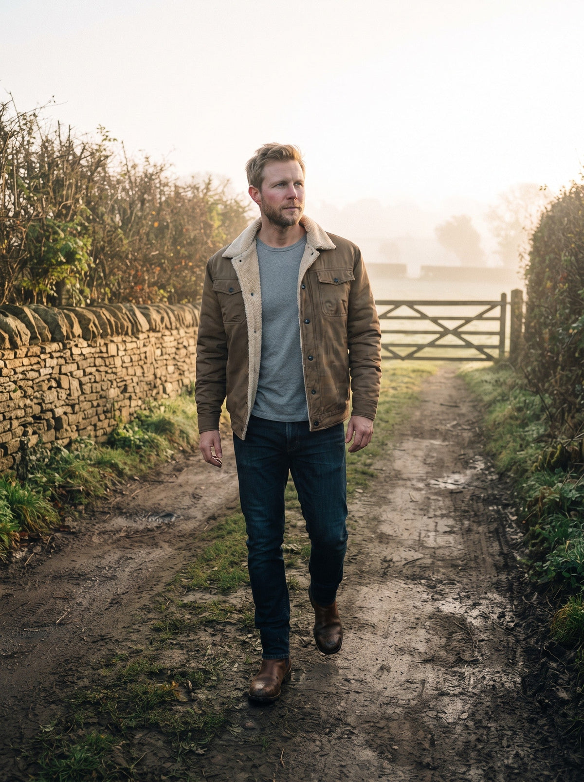 Men's Sherpa Lined Utility Jacket – Khaki – lifestyle countryside