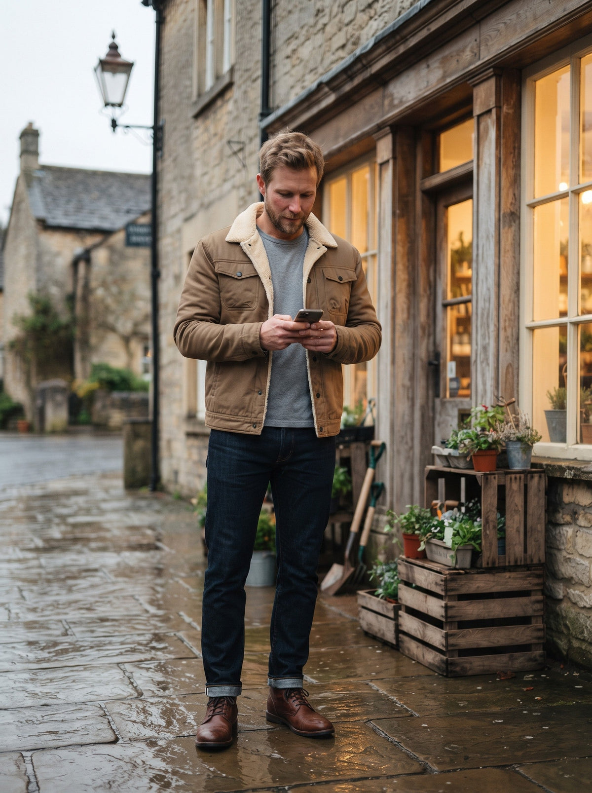 Men's Sherpa Lined Utility Jacket – Khaki – lifestyle market town
