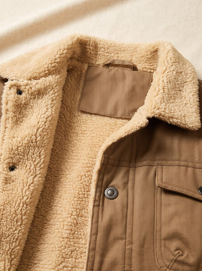 Men's Sherpa Lined Utility Jacket – Khaki – sherpa collar and lining detail