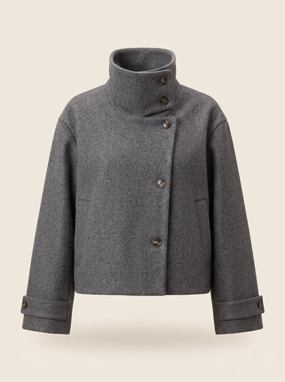 Women's Short Wool Blend Coat with Stand Collar – Grey – packshot
