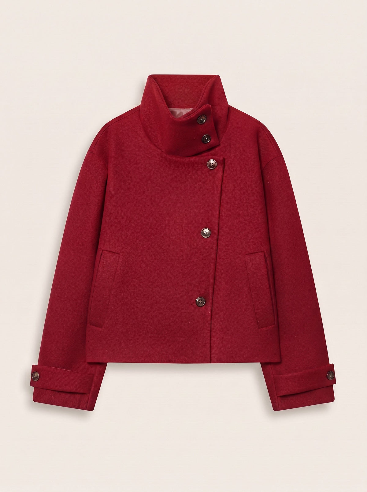 Women's Short Wool Blend Coat with Stand Collar – Red – packshot
