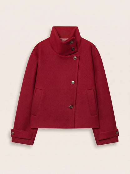 Women's Short Wool Blend Coat with Stand Collar – Red – packshot