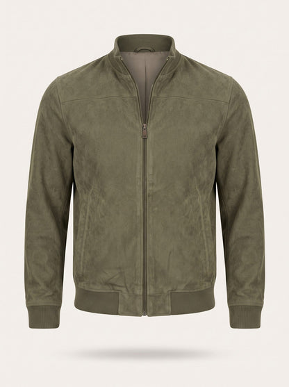 Men's Suede-Feel Bomber Jacket – Olive Green – packshot