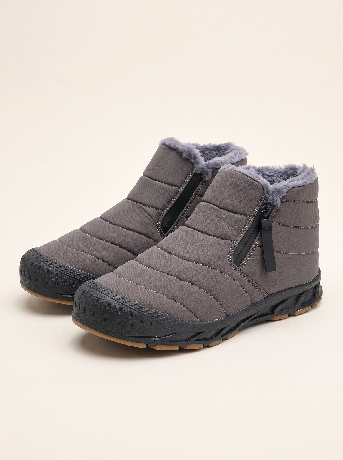 Unisex Fleece Lined Snow Boots – Grey – pair, 3/4 view