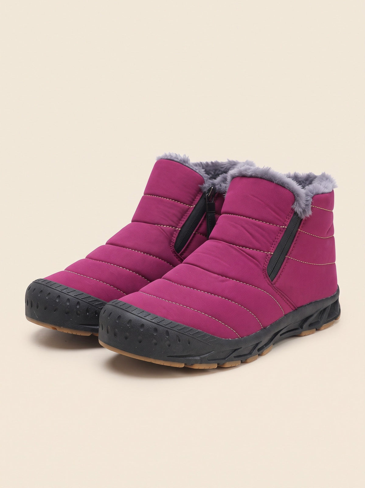 Unisex Fleece Lined Snow Boots – Pink – pair, 3/4 view