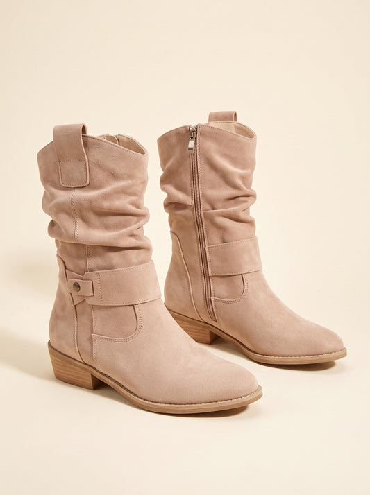 Women's Faux Suede Ankle Boots – Peach – pair, 3/4 view