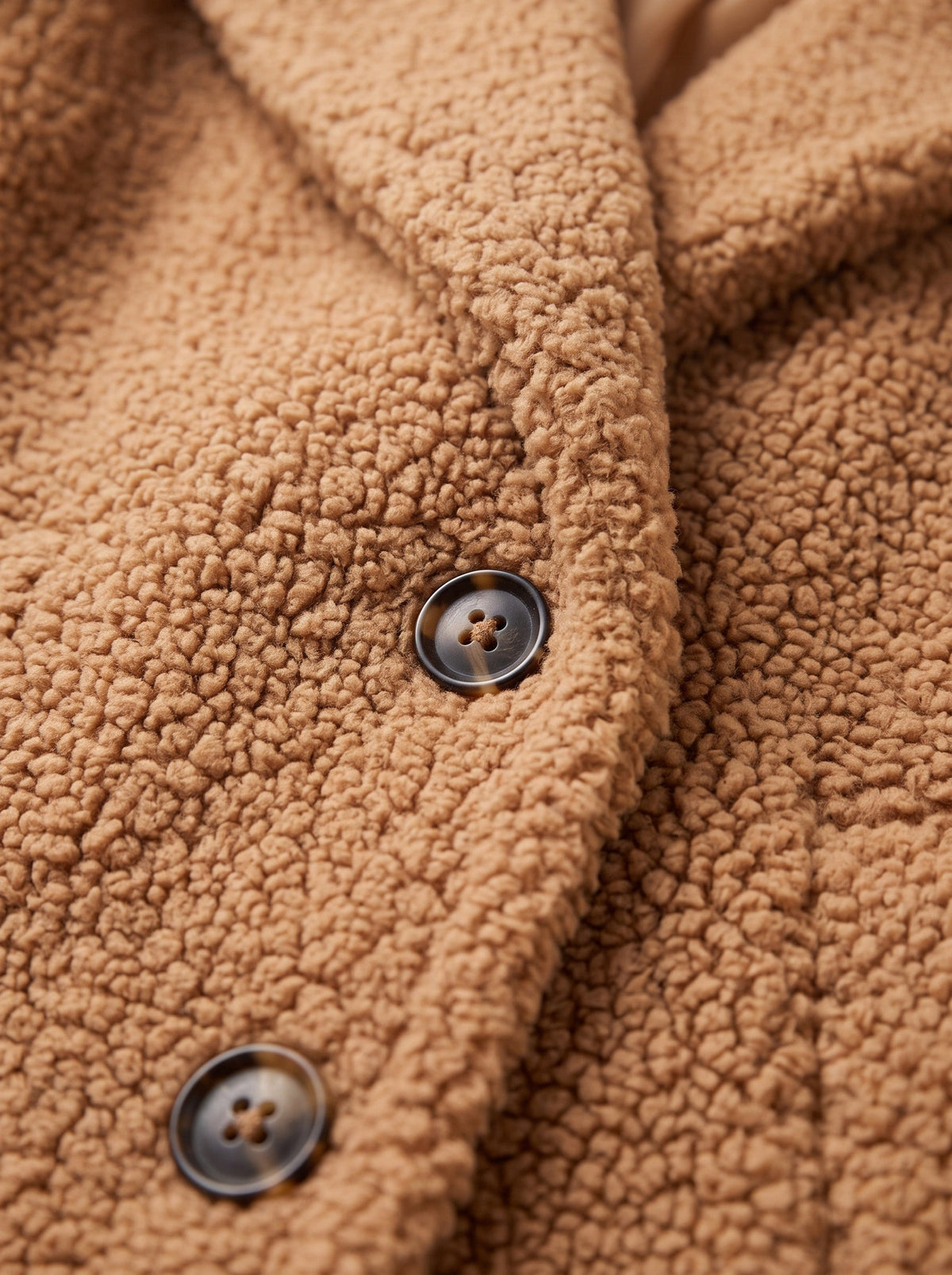 Women's Teddy Jacket – Camel – teddy lapel and button detail