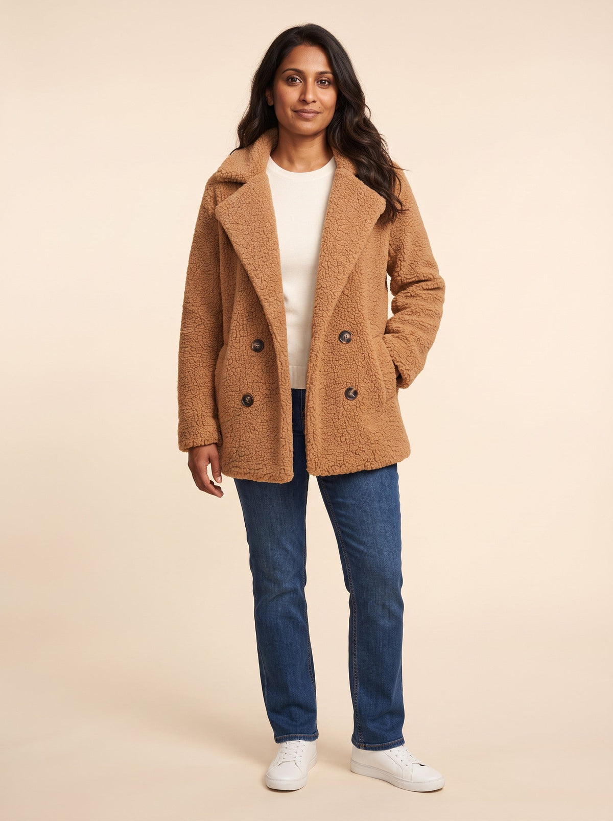 Women's Teddy Jacket – Camel – on model