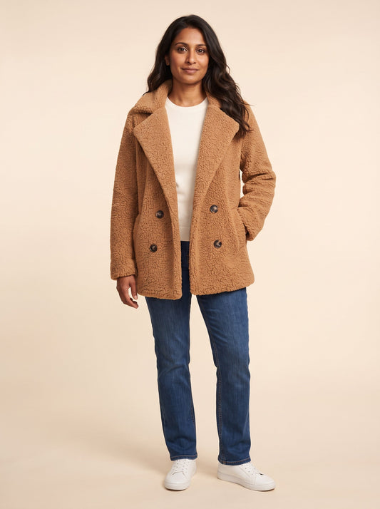 Women's Teddy Jacket – Camel – on model