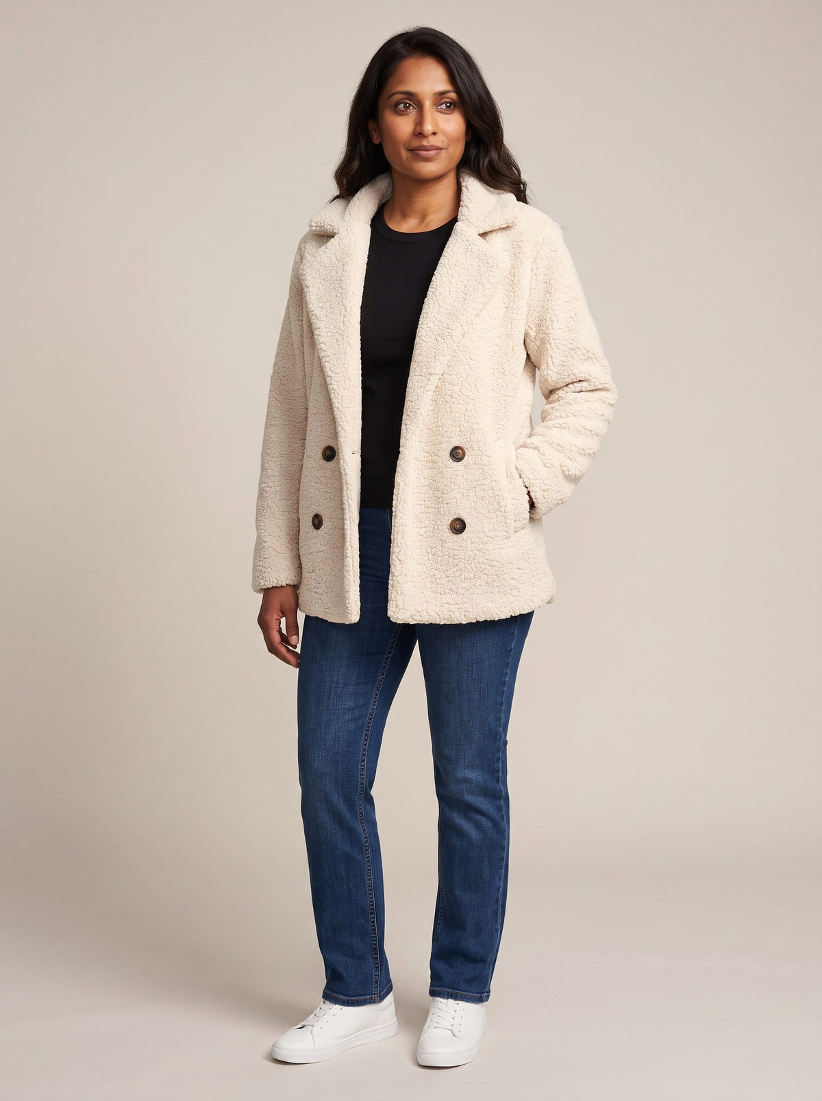 Women's Teddy Jacket – Milky White – on model