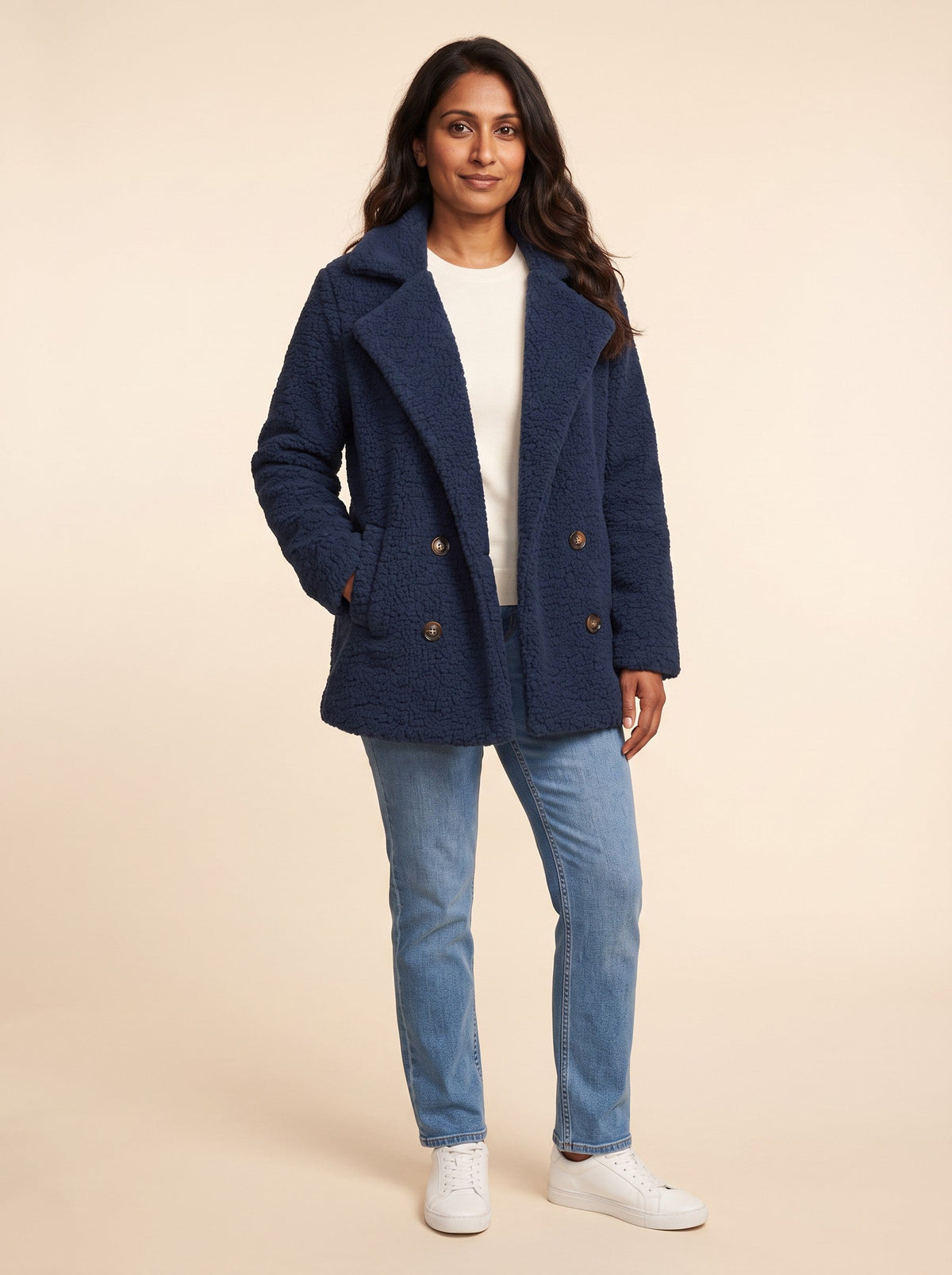 Women's Teddy Jacket – Navy Blue – on model