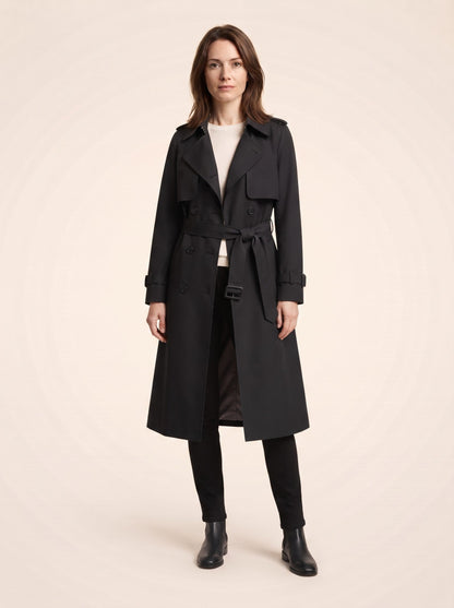 Women's Double-Breasted Trench Coat – Black – on model