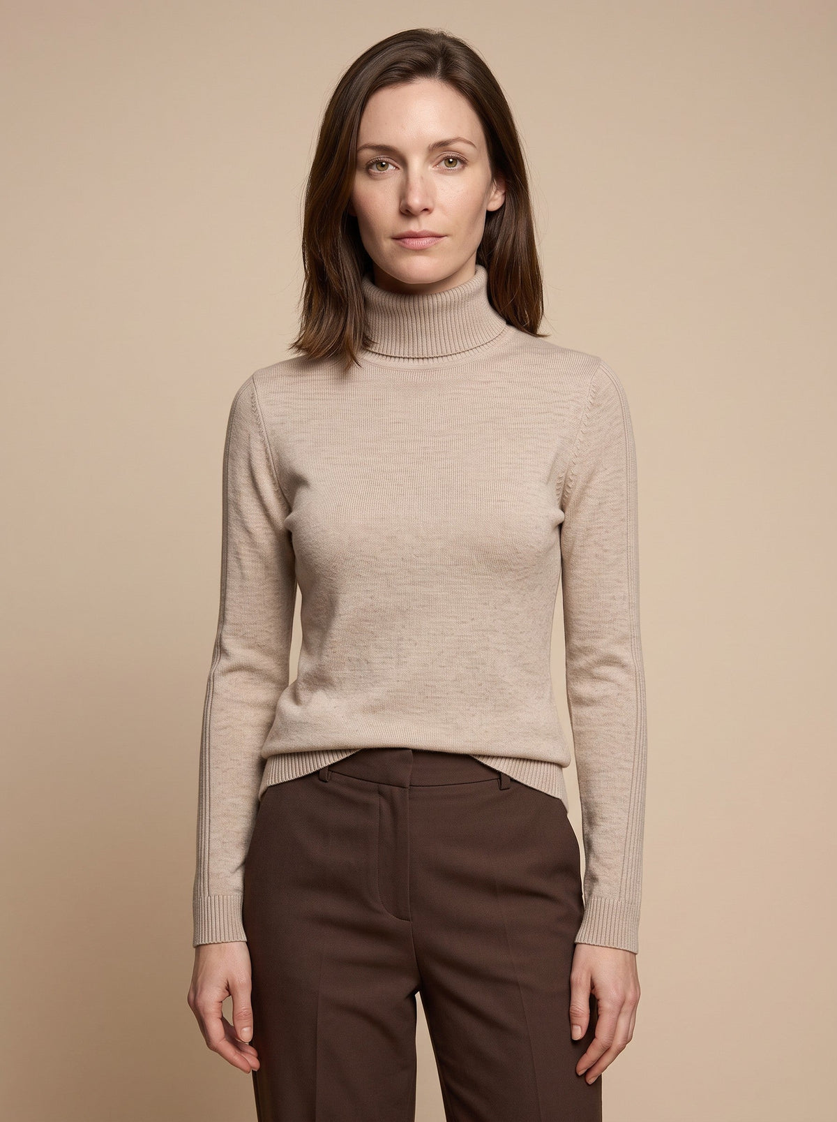 Women's Turtleneck Jumper – Beige – front